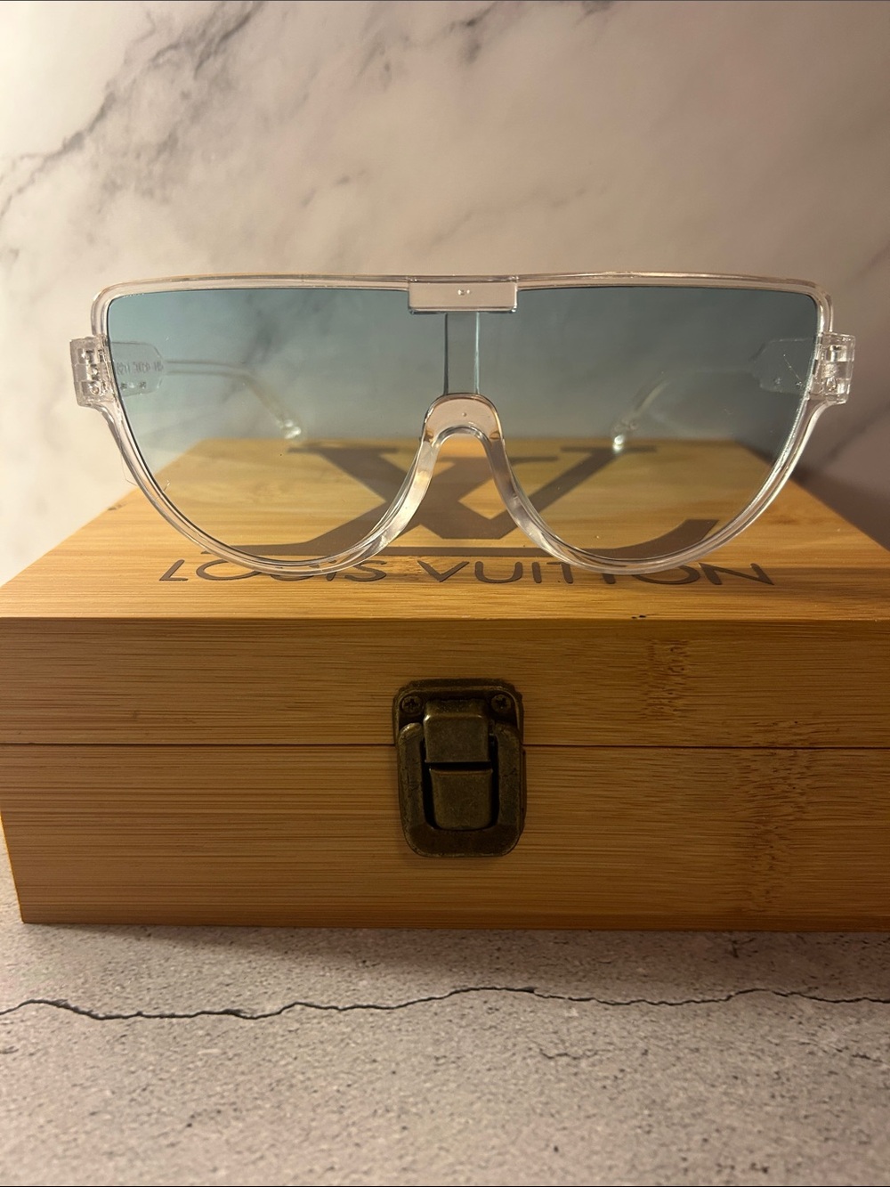 Clear Frame Sunglasses with Blue Gradient Lenses